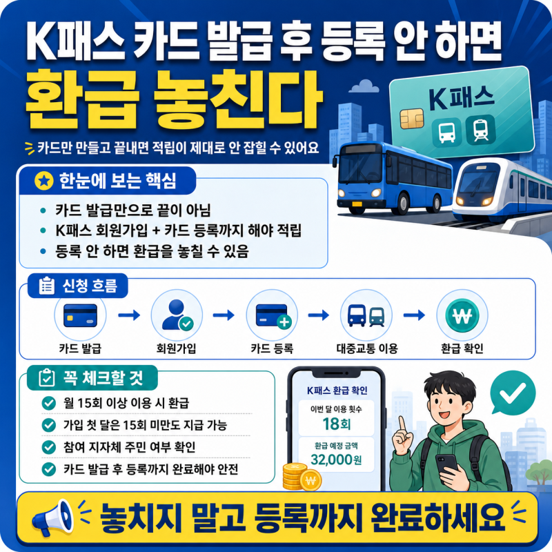 K패스 카드 발급 후 등록 안 하면 환급 놓친다