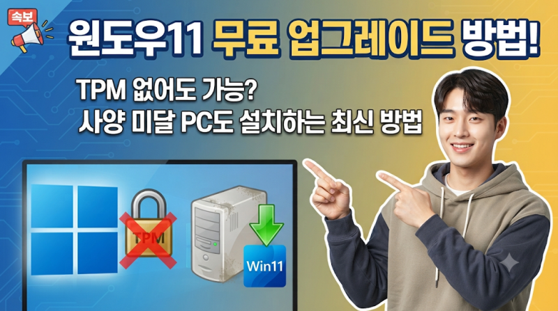 윈도우11 무료 업그레이드 방법! TPM 없어도 가능? 사양 미달 PC도 설치하는 최신 방법