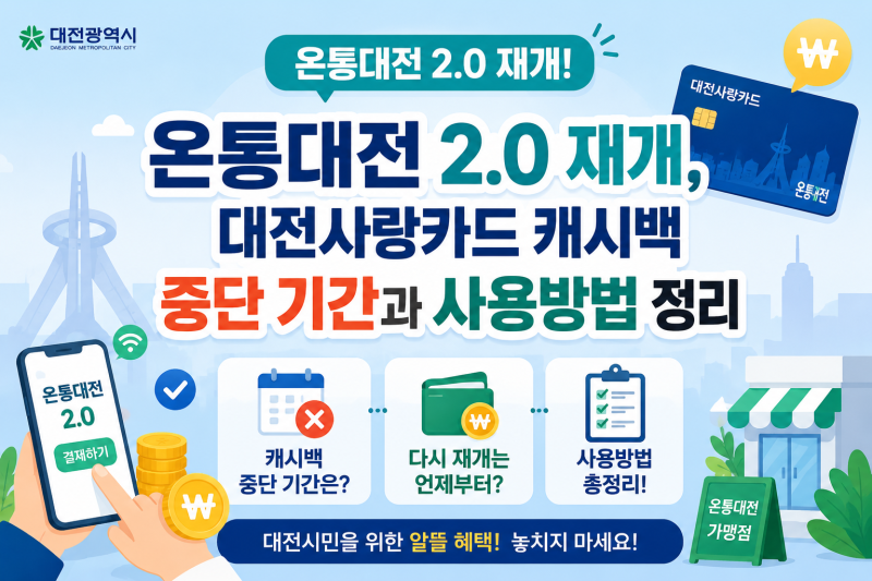 온통대전 2.0 재개, 대전사랑카드 캐시백 중단 기간과 사용방법 정리