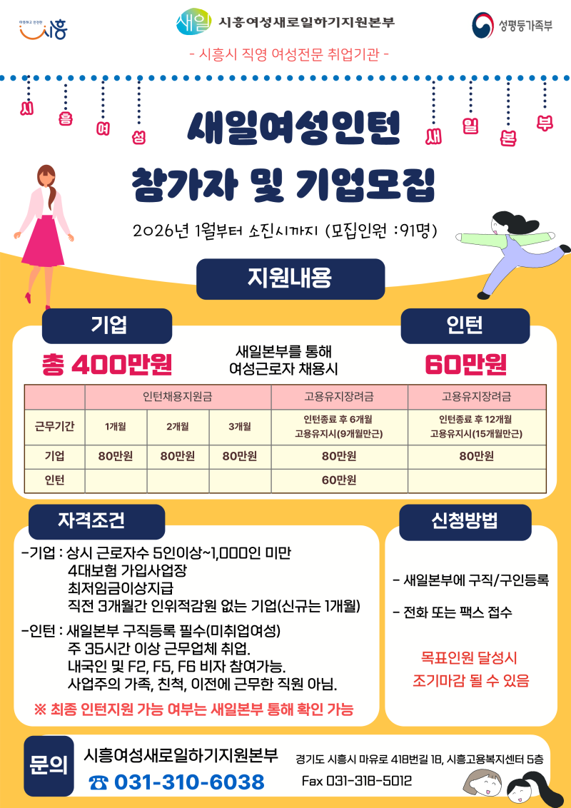 채용도 지원받고, 취업도 성공하고! 2026 새일여성인턴제 참여 안내