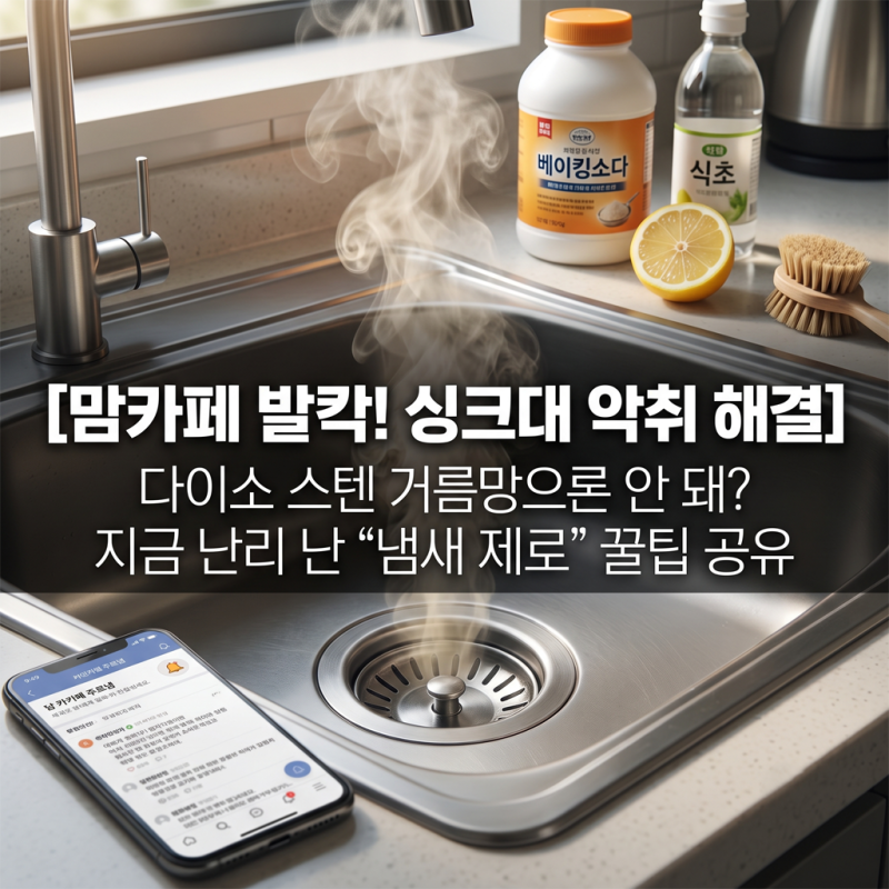 다이소 스텐 거름망 샀는데도 싱크대 냄새가? 맘카페에서 난리 난 '악취 제거' 꿀팁 공유!