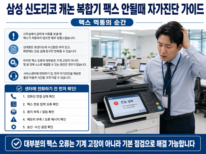 삼성 신도리코 캐논 복합기 팩스 안될 때 자가 진단 가이드