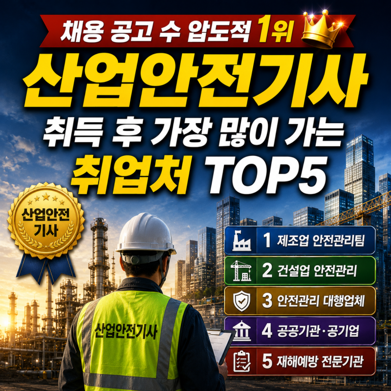 채용 공고 수 압도적 1위, 산업안전기사 취득 후 가장 많이 가는 취업처 Top5