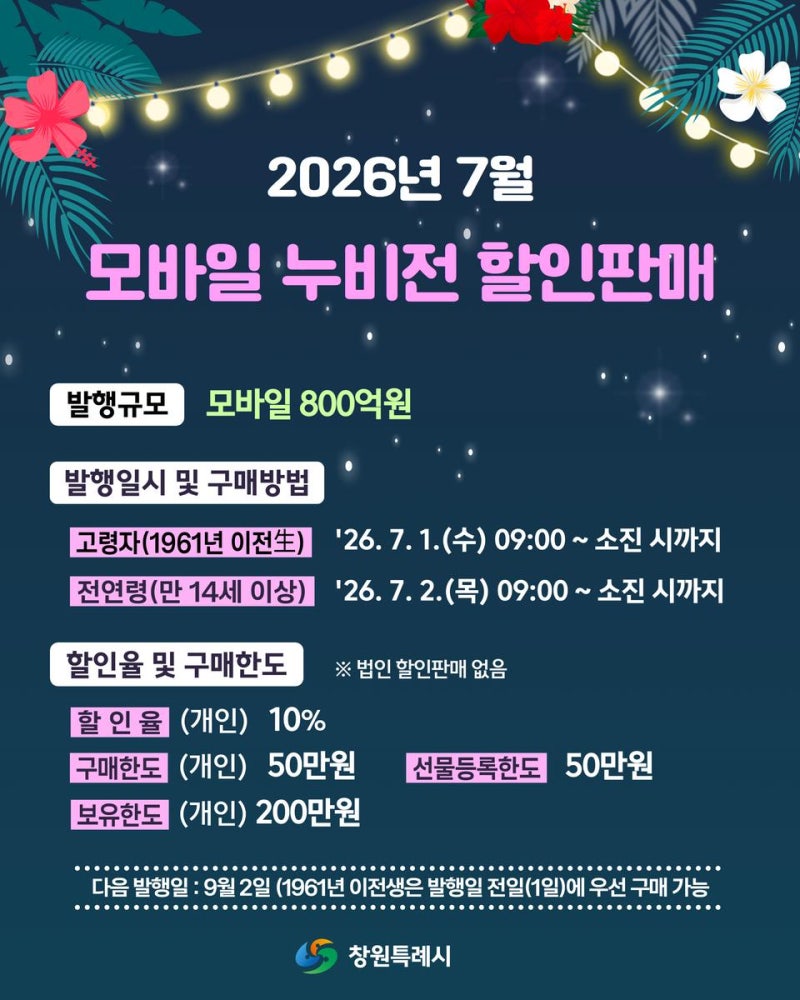 2026년 7월 모바일 누비전(창원사랑상품권) 할인판매 안내 및 온누리 상품권 비교