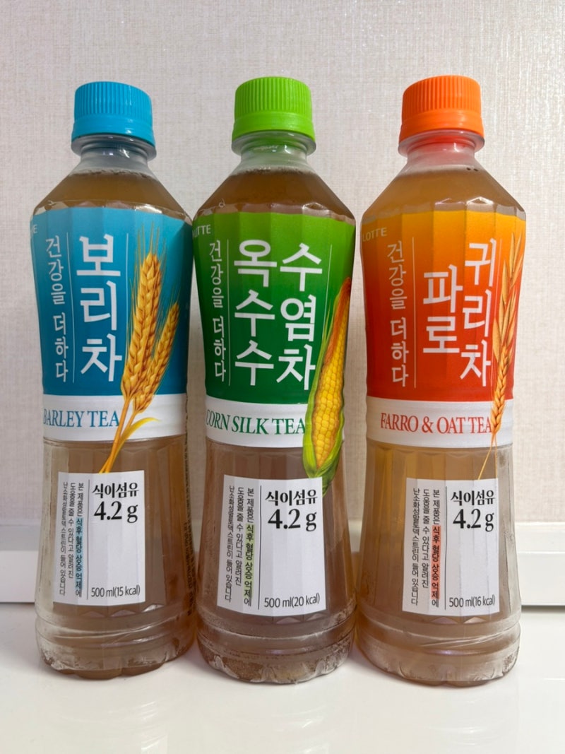 혈당관리 음료 추천 | 롯데칠성 더하다 3종 보리차 파로귀리차 옥수수수염차 | 식이섬유 음료....