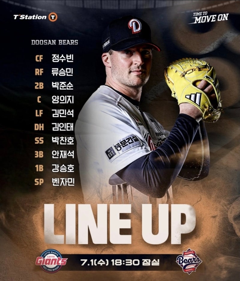 [⚾️두산베어스⚾️] 07.01 선발 라인업 분석 (vs롯데⚓)