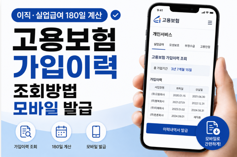 고용보험 가입이력 조회방법 모바일 발급 (이직·실업급여 180일 계산)