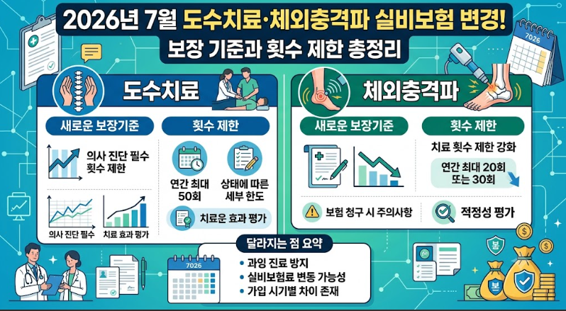 2026년 7월 도수치료·체외충격파 실비보험 변경! 비용·횟수·보장기준 총정리
