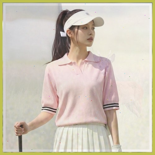피핀 여성용 골프 일상 슬릿 버튼 배색 카라 니트 112979