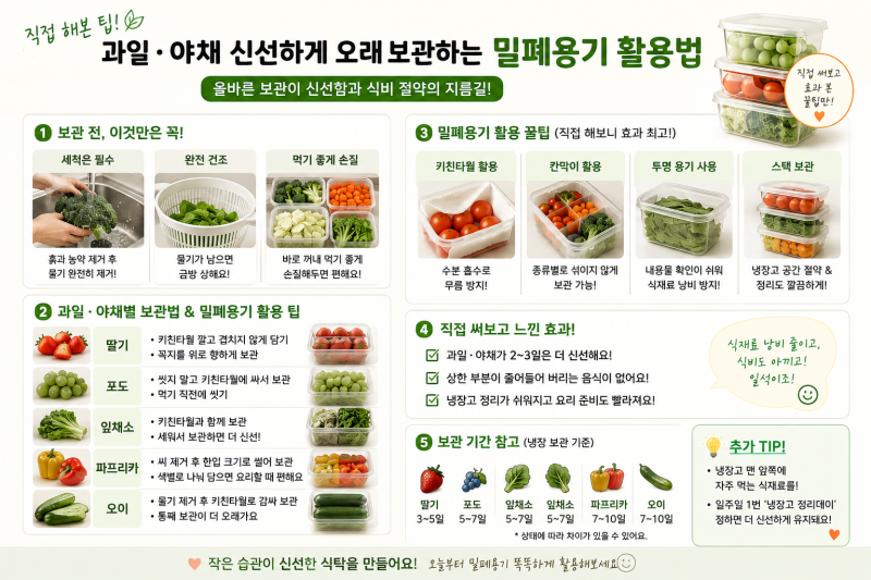 과일 야채 신선하게 오래 보관하는 밀폐용기 활용법 직접 해본 팁