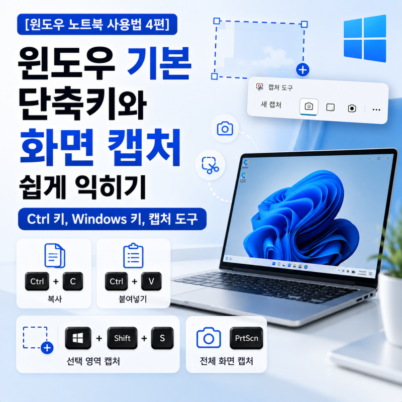 [윈도우 노트북 사용법 4편] 윈도우 기본 단축키와 화면 캡처 쉽게 익히기 - Ctrl 키, Windows 키, ....