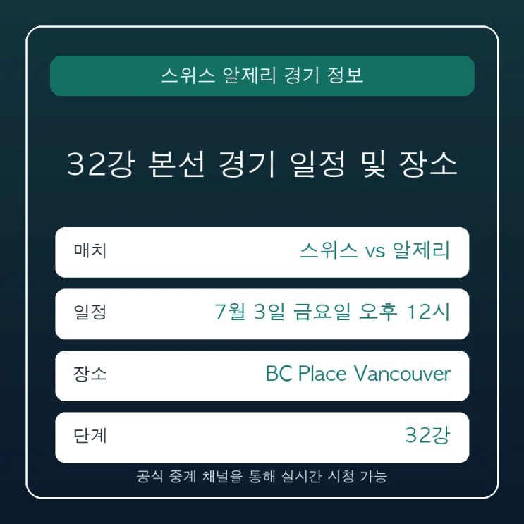 <b>스위스</b> vs <b>알제리</b> 중계 보는 법, 경기 시간과 경기 장소... 