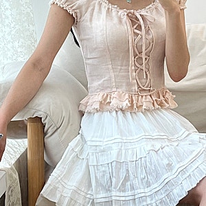 플로움 여름 블라우스 착용 후기 Vintage Corset Blouse 핑크