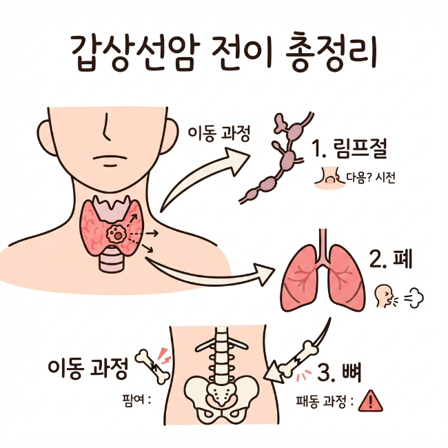갑상선암 전이 총정리｜림프절·폐·뼈로 퍼지는 진행 구조와 위험 신호