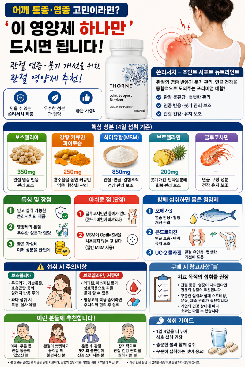 어깨 통증 관절 영양제 추천, 보스웰리아·커큐민·MSM 조합 괜찮을까?
