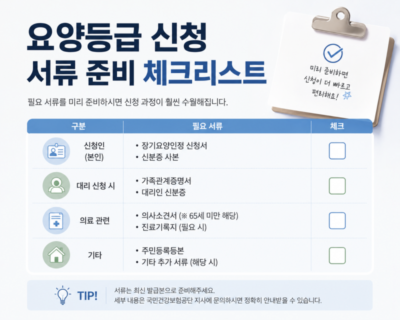 요양등급 신청 서류 준비 체크리스트 — 이것만 챙기면 됩니다