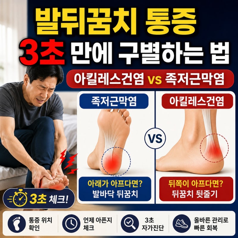발뒤꿈치 통증, 족저근막염 vs 아킬레스건염 3초 만에 구별하는 법