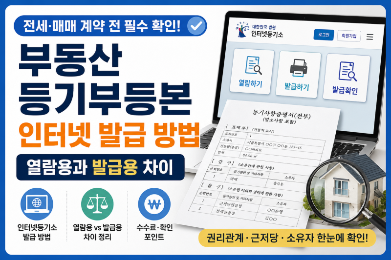 부동산 등기부등본 인터넷 발급 전 열람용과 발급용 차이부터 확인하세요