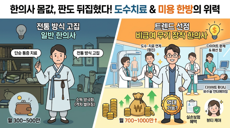 한의원도 도수치료 연계로 억대 소득 가능할까? 다이어트와 미용 한방 시장 확대로 판도 뒤....