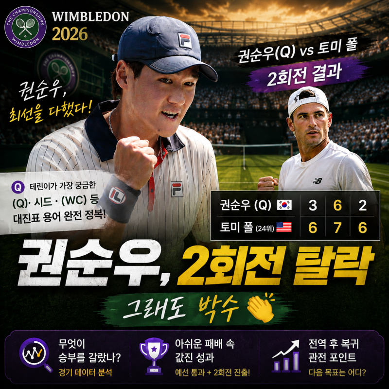 2026 윔블던 권순우 2회전 탈락, 그래도 박수｜(Q) 뜻부터 결과·복귀 전망까지 총정리