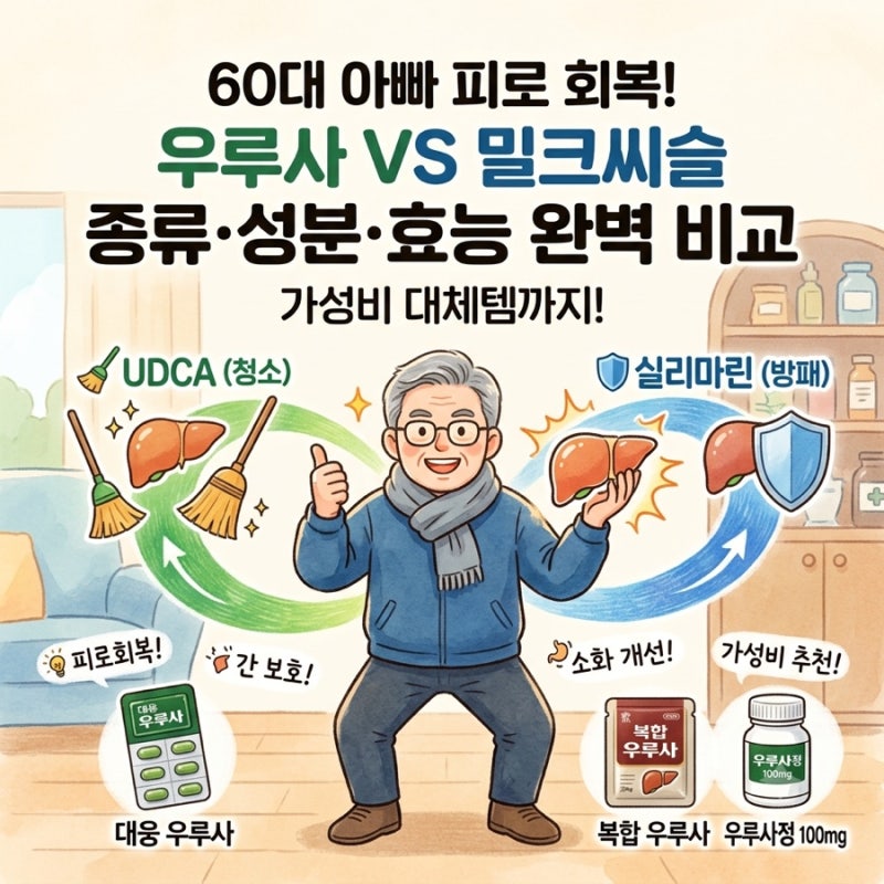 60대 부모님 피로회복 영양제 추천 (약국 우루사 종류별 성분 및 밀크씨슬 비교)
