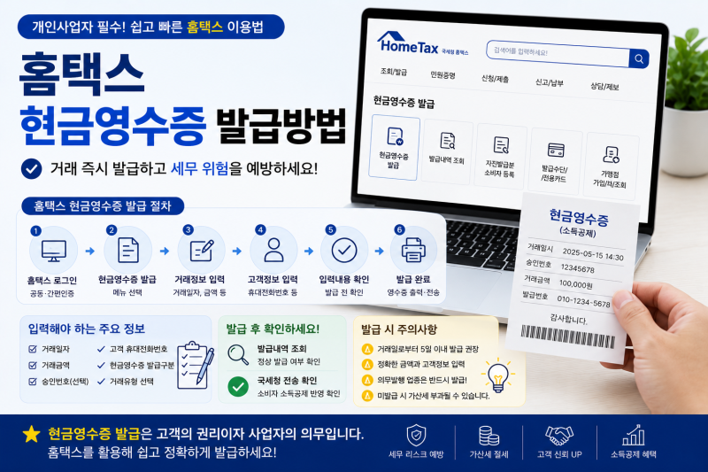 홈택스 현금영수증 발급방법 총정리｜개인사업자가 쉽게 따라 하는 발급 절차