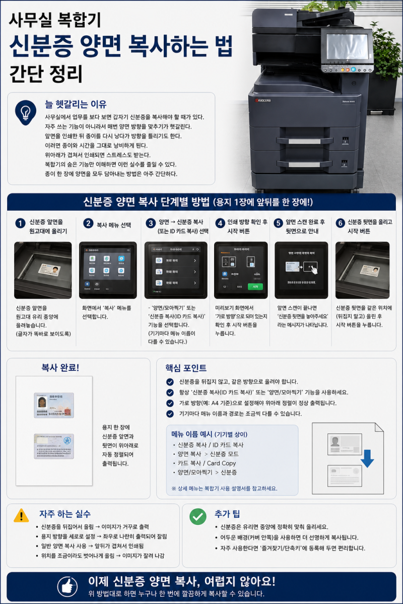 사무실 복합기 신분증 양면 복사하는 법 간단 정리