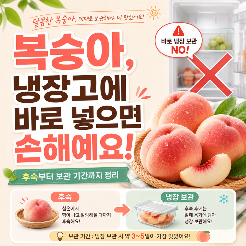 복숭아, 냉장고에 바로 넣으면 손해예요! 후숙부터 보관 기간까지 정리