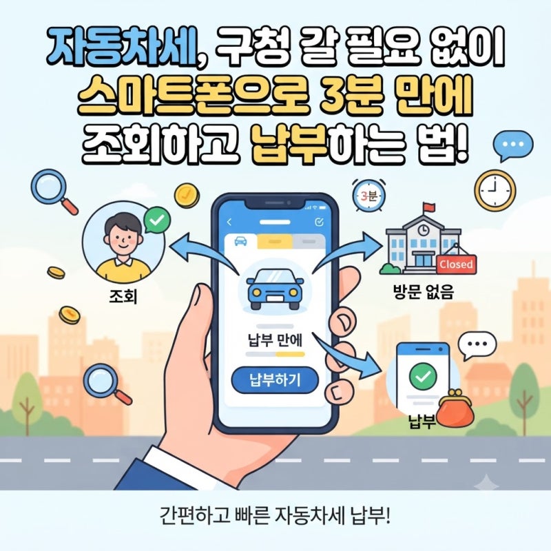[세금 납부, 스마트하게 끝내세요!] 자동차세, 구청 갈 필요 없이 스마트폰으로 3분 만에 조회....