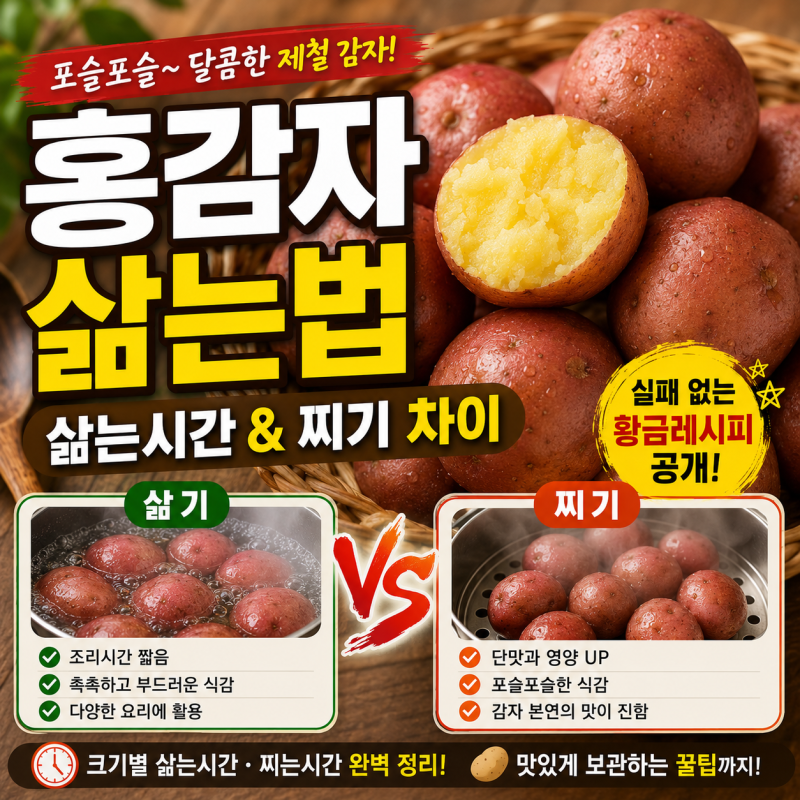 홍감자 삶는법, 삶는시간 레시피 찌기 차이