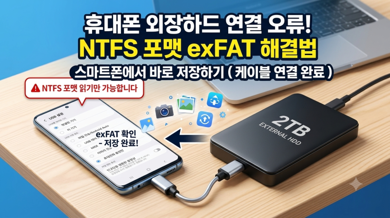 휴대폰 외장하드 연결했더니 'NTFS 포맷은 읽기만 가능합니다' 해결 방법(스마트폰에서 바로 ....