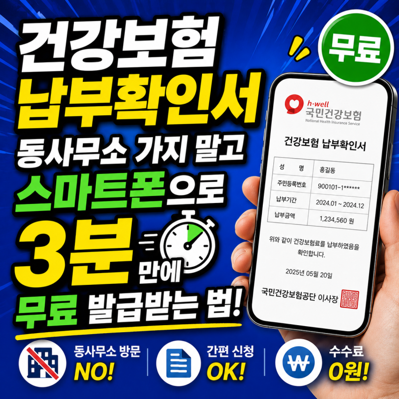 [세금/대출 필수 서류!] 건강보험 납부확인서, 동사무소 가지 말고 스마트폰으로 3분 만에 무....