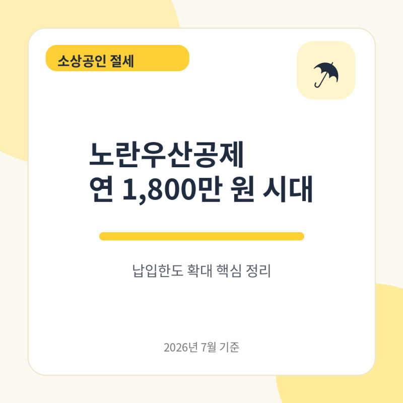노란우산공제 납입한도 1800만 원 확대, 소상공인 절세 달라진다
