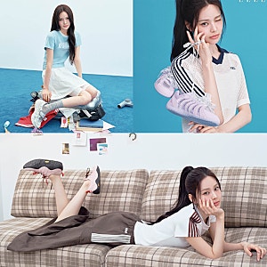 엘르 화보 속 이즈나 방지민 패션 옷 스니커즈 케이스위스 여자 링거 티셔츠 크롭티 시어서....