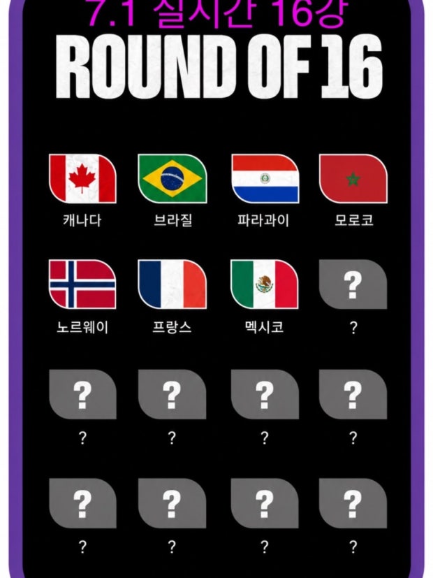 [2026 <b>월드컵</b>] <b>16강</b> 진출팀 확정 대진표 및 한국시간 경기<b>일정</b>... 