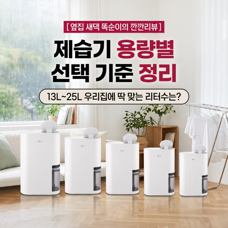 여름 장마철 필수 가이드! LG 휘센 제습기 용량별(25L~13L) 완벽 선택 기준과 활용법 총정리