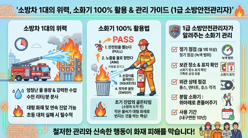 화재 초기 진압의 핵심: 소화기 종류, 올바른 사용법 및 법정 관리 기준 완벽 가이드