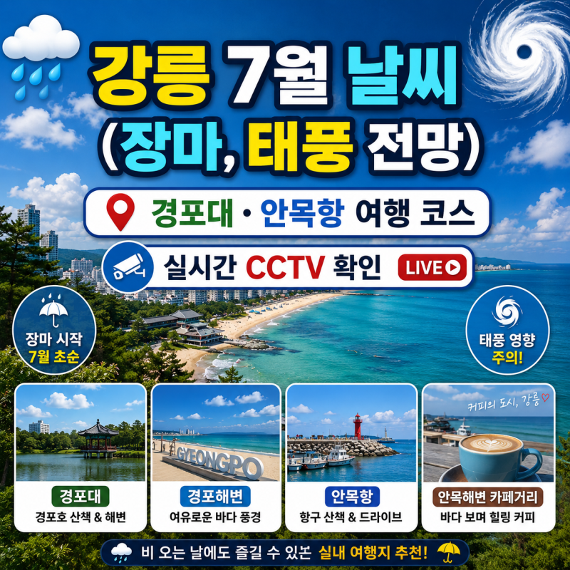 강릉 7월 날씨 장마·태풍 총정리｜실시간 CCTV 경포대·안목항 여행 코스