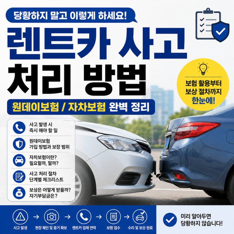 렌트카 사고 처리 방법｜원데이보험·자차보험 차이와 수리비 폭탄 피하는 법