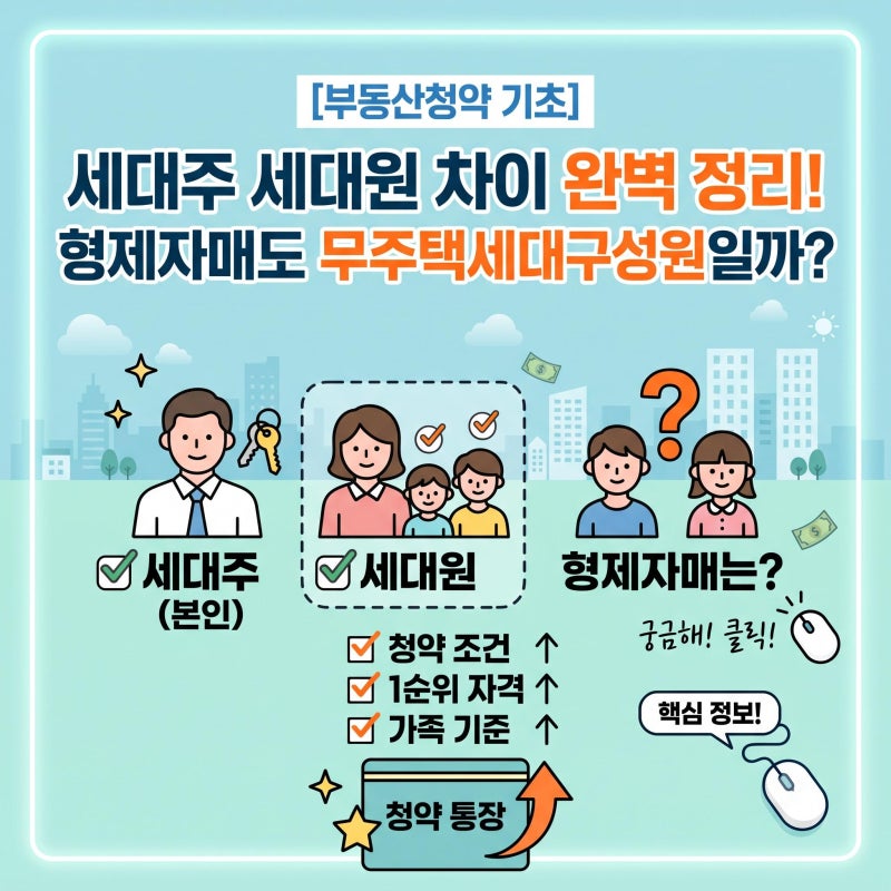 [부동산청약 기초] 세대주 세대원 차이 완벽 정리! 형제자매도 무주택세대구성원일까?