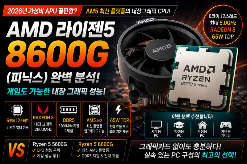 [CPU] AMD 라이젠5 8600G 성능 분석! 2026년 최고의 가성비 내장 그래픽 CPU 추천
