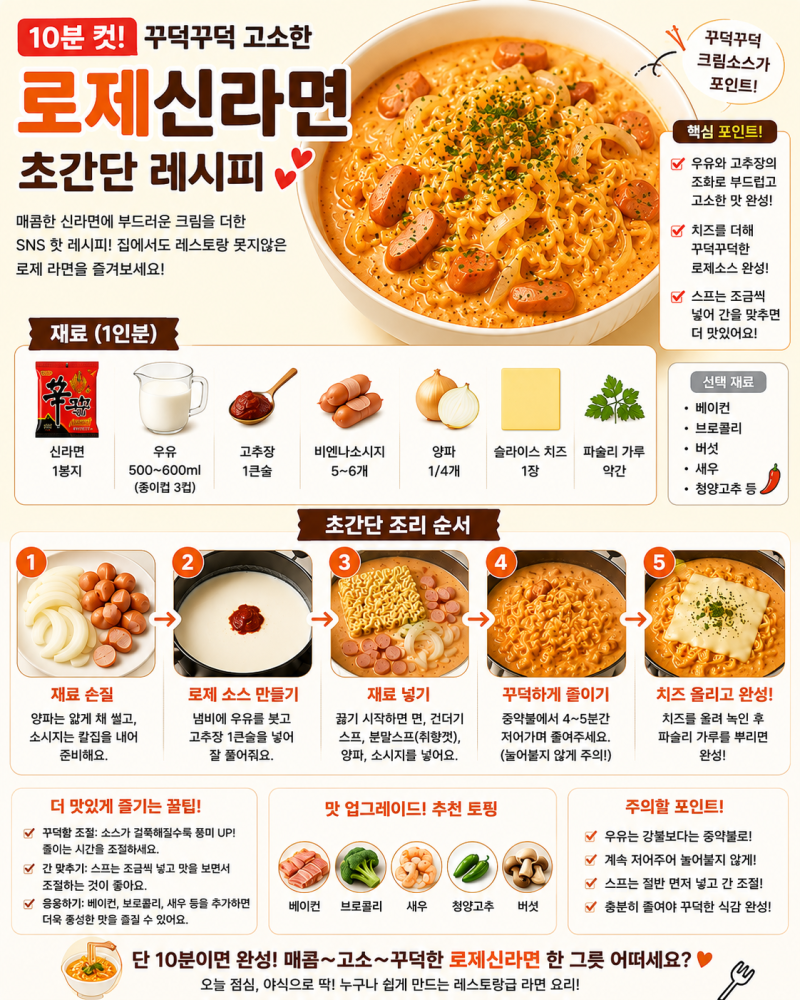 초간단 로제신라면 레시피! 10분이면 완성되는 꾸덕꾸덕 크림라면