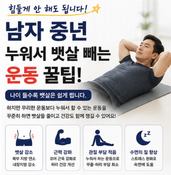 남자 중년 누워서 뱃살 빼는 운동 꿀팁!