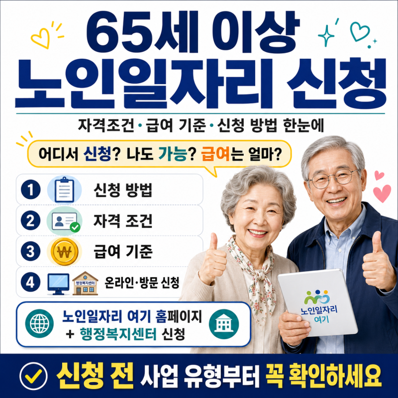65세 이상 노인일자리 신청 방법, 노인일자리 여기 홈페이지 접수와 급여 기준