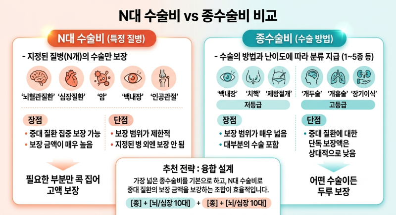 수술비 보험 종류, N대 수술비 vs 종수술비 비교! [특정 질병 확실한 보장 vs 폭넓은 방어막] 나....