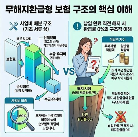 무해지환급형 보험의 사업비 배분 구조와 납입 완료 직전 해지 시 환급률 0%의 구조적 이해