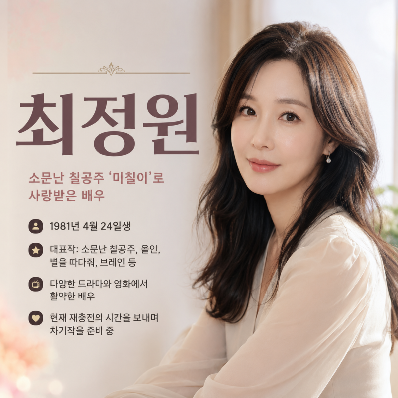 최정원, 소문난 칠공주 미칠이로 기억되는 배우의 프로필과 근황
