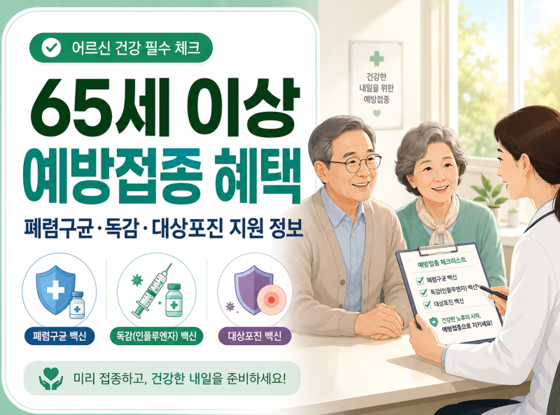 65세 이상 예방접종 무료 혜택, 폐렴구균·독감·대상포진 지원 확인법 총정리