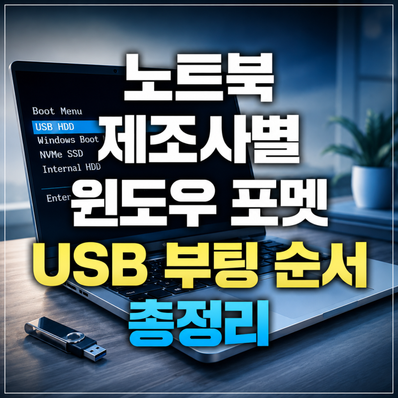 노트북 제조사별 윈도우 포멧 USB 부팅 순서 메뉴 설정 방법 총정리