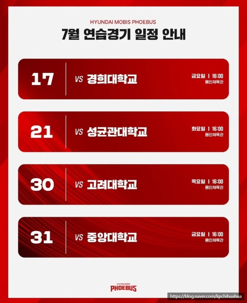 울산 현대모비스 피버스 연습경기 일정